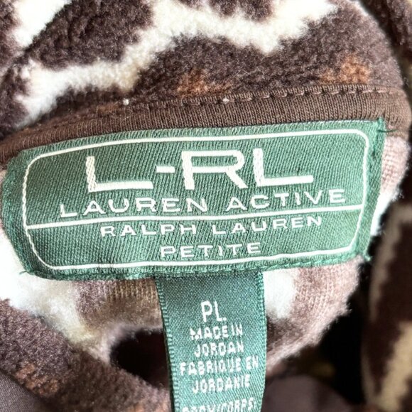 RALPH LAUREN Full Zip Quilted Fleece Tribal Print Jacket in Brown Cream SZ LP - Picture 8 of 11